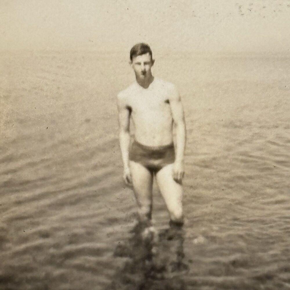 Vintage 1940s Photo Man Swimsuit Beach Snapshot Gay Interest Beefcake Shirtless